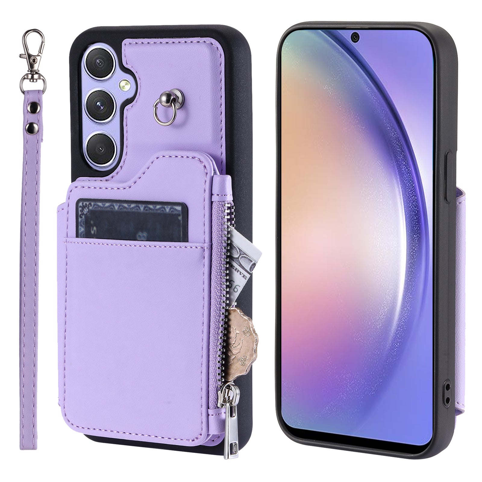 009 Phone Case for Samsung Galaxy A54 5G RFID Blocking PU TPU Bump Proof Cover Kickstand Zipper Wallet Shell with Strap 009 Phone Case for Samsung Galaxy A54 5G RFID Blocking PU TPU Bump Proof Cover Kickstand Zipper Wallet Shell with Strap